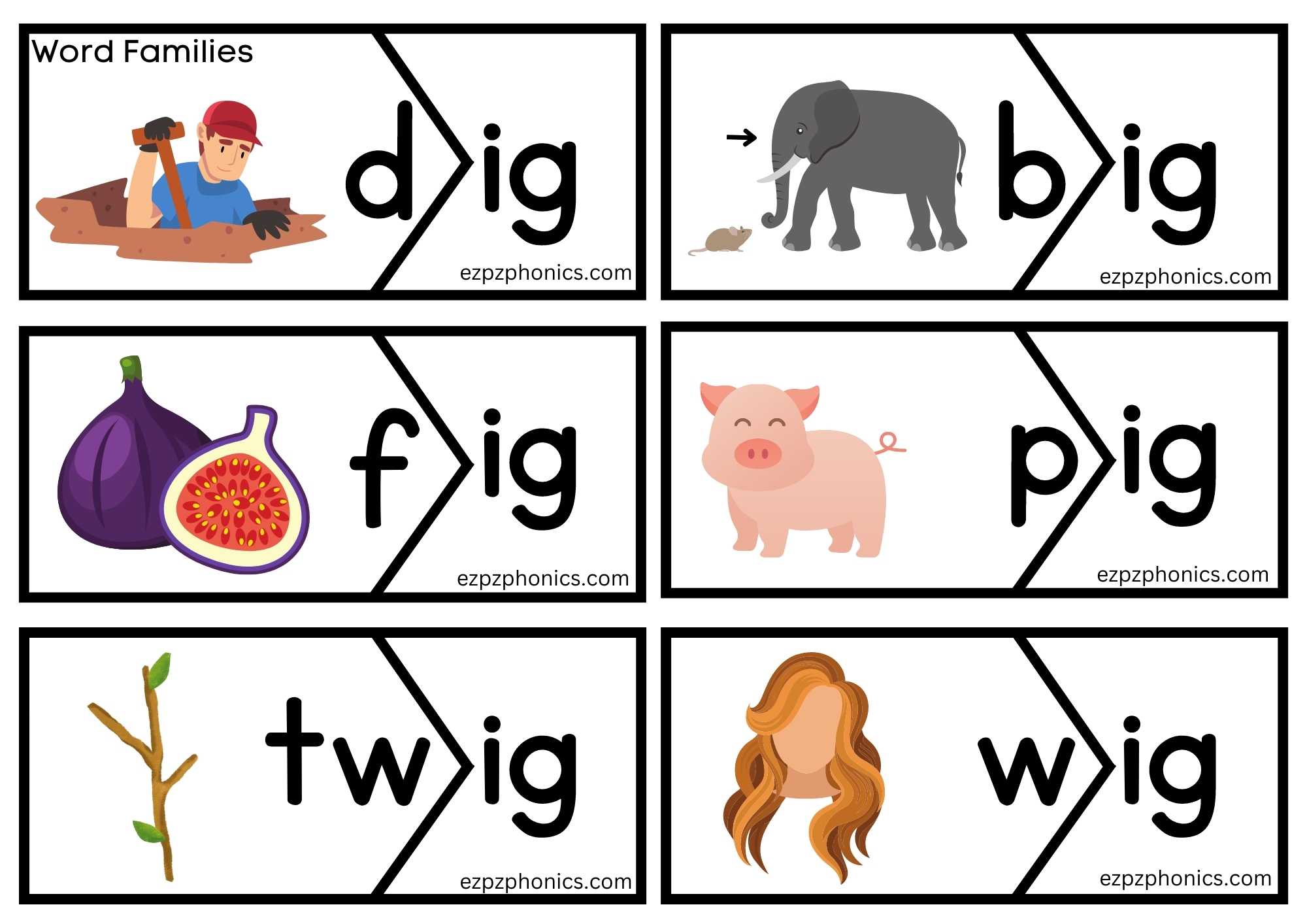 ig puzzle match word Family Phonics Activities